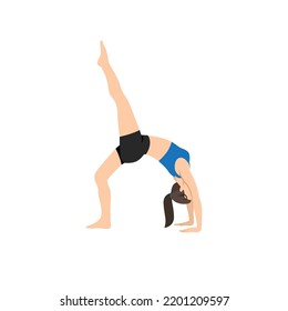 Woman doing One-Legged Wheel Pose. Practice Eka Pada Urdhva Dhanurasana. Flat vector illustration isolated on white background