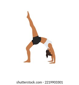 Woman doing One-Legged Wheel Pose. Practice Eka Pada Urdhva Dhanurasana. Flat vector illustration isolated on white background