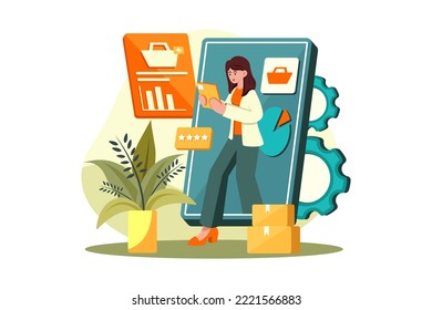 Woman doing online market analysis