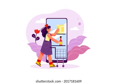 Woman Doing Online Shopping Illustration concept. Flat illustration isolated on white background.