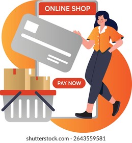 Woman doing online shopping and purchase