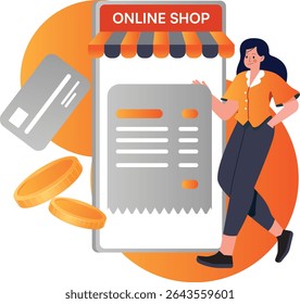Woman doing online shopping and purchase