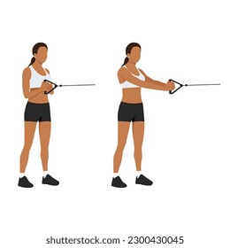 Woman doing Palloff press. oblique iso hold exercise. Flat vector illustration isolated on white background