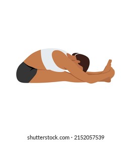 Woman doing paschimottanasana seated forward bend exercise. Flat vector illustration isolated on white background