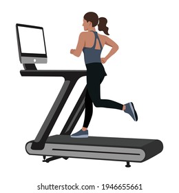 Woman doing peloton workout flat vector illustration isolated on white background