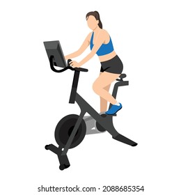 Woman doing peloton workout flat vector illustration isolated on white background