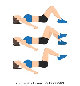 Woman doing pelvic tilt with marching exercise. Flat vector illustration isolated on whit e background