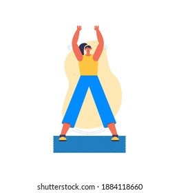 Woman doing physical exercises at home or in the gym. Working out. Exercises for beginners. Everyday fitness vector illustration