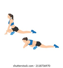 Woman doing Pigeon glute stretch exercise. Flat vector illustration isolated on white background