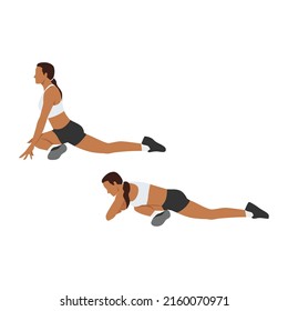 Woman doing Pigeon glute stretch exercise. Flat vector illustration isolated on white background