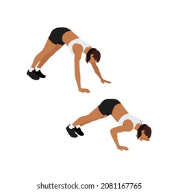 Woman Doing Pike Pushup Exercise. Flat Vector Illustration Isolated On White Background