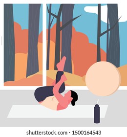 A woman doing pilates in autumn - a concept illustration of pilates