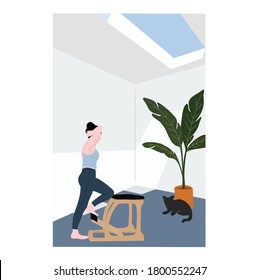 A woman doing pilates chair exercise - a concept illustration of home, training, lifestyle