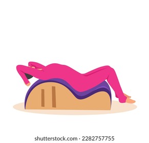 Woman doing Pilates with equipment. Equipment
 - back corrector for Pilates. Vector illustration

