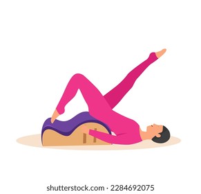 Woman doing Pilates with equipment. Equipment
 - back corrector for Pilates. Vector illustration
