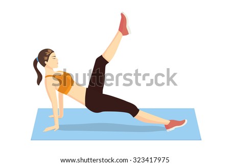 Woman doing Pilates exercises with lying on mat and try leg pull front