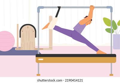 A woman is doing Pilates. flat design style vector illustration.