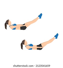 Woman doing Pilates hundred exercise. Flat vector illustration isolated on white background