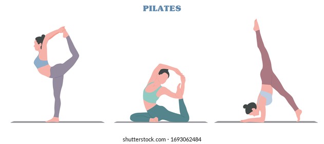 Woman doing Pilates. In various poses