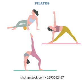 Woman doing Pilates. In various poses