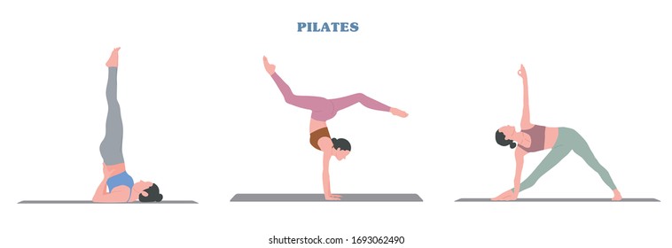 Woman doing Pilates. In various poses