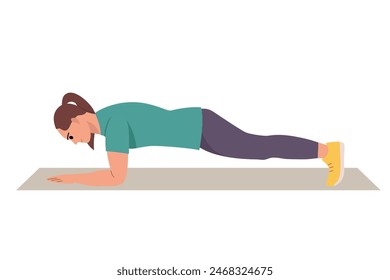 woman doing plank core exercise- vector illustration