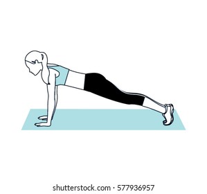 Woman doing plank exercise. Vector illustration.