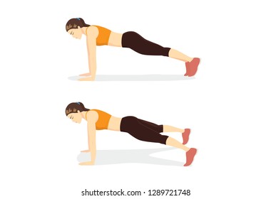 Woman doing plank jack in 2 step for exercise position guide. Illustration about workout posture for flat abs.