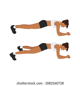 Woman doing Plank jacks. Extended leg exercise. Flat vector illustration isolated on white background