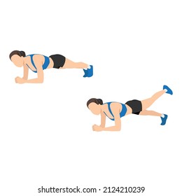 Woman doing Plank leg lifts exercise. Flat vector illustration isolated on white background