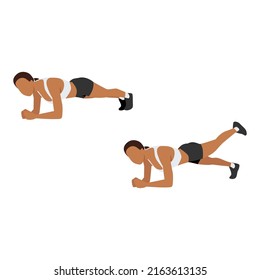 Woman Doing Plank Leg Lifts Exercise. Flat Vector Illustration Isolated On White Background