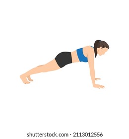 Woman doing Plank pose phalakasana exercise. Flat vector illustration isolated on white background