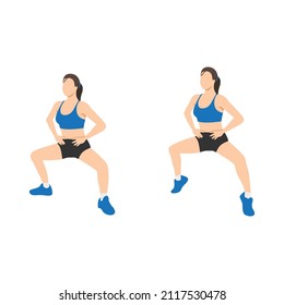 Woman doing plie squat calf raise exercise. Flat vector illustration isolated on white background