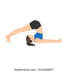 Woman doing plow pose halasana exercise. Flat vector illustration isolated on white background