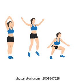 Woman Doing Power Jack.jumping Jack Exercise. Flat Vector Illustration Isolated On White Background
