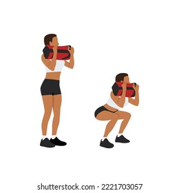 Woman Doing Powerbag Or Sandbag Squat In 2 Steps In Side View. Flat Vector Illustration Isolated On White Background