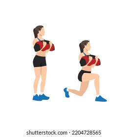 Woman Doing Powerbag Or Sandbag Walking Lunges Flat Vector Illustration Isolated On White Background