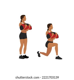 Woman Doing Powerbag Or Sandbag Walking Lunges Flat Vector Illustration Isolated On White Background