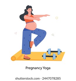 A woman doing pregnancy yoga, flat icon