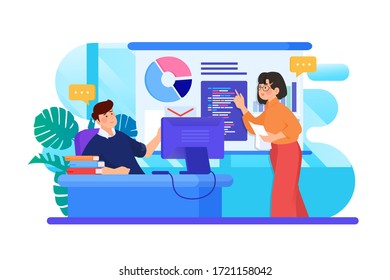 Woman doing a presentation about the project. Vector illustration.