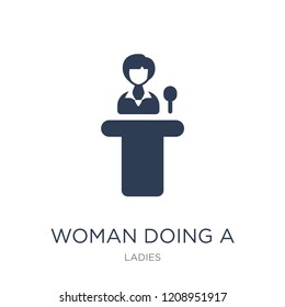 Woman Doing a Presentation icon. Trendy flat vector Woman Doing a Presentation icon on white background from Ladies collection, vector illustration can be use for web and mobile, eps10