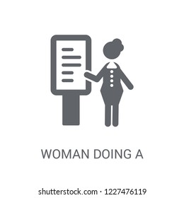 Woman Doing a Presentation icon. Trendy Woman Doing a Presentation logo concept on white background from Ladies collection. Suitable for use on web apps, mobile apps and print media.
