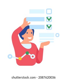 Woman doing project management. Person looking on work checkpoints