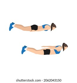 Woman Doing Prone Back Extension Exercise. Flat Vector Illustration Isolated On White Background