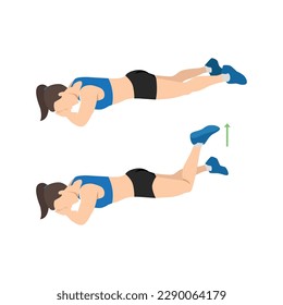 Woman doing prone or lying knee bends exercise. Flat vector illustration isolated on white background