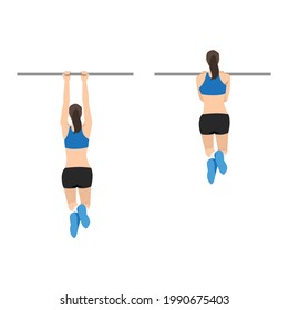 Woman doing Pull up exercise. Flat vector illustration isolated on white background