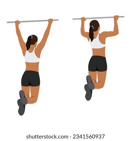 Woman doing Pull up exercise. Flat vector illustration isolated on white background