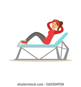Woman Doing Pull Ups , Member Of The Fitness Club Working Out And Exercising In Trendy Sportswear