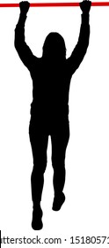 Woman doing pull-ups silhouette on a white background