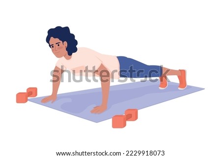 Woman doing push ups semi flat color vector character. Editable figure. Full body person on white. Sports training simple cartoon style illustration for web graphic design and animation